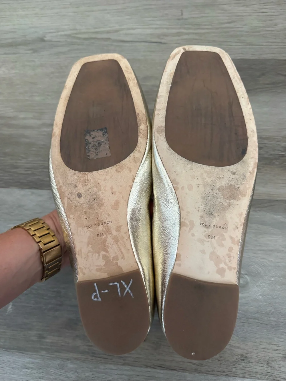 Tory Burch Gold Metallic Georgia Leather Ballet Flats Size 9